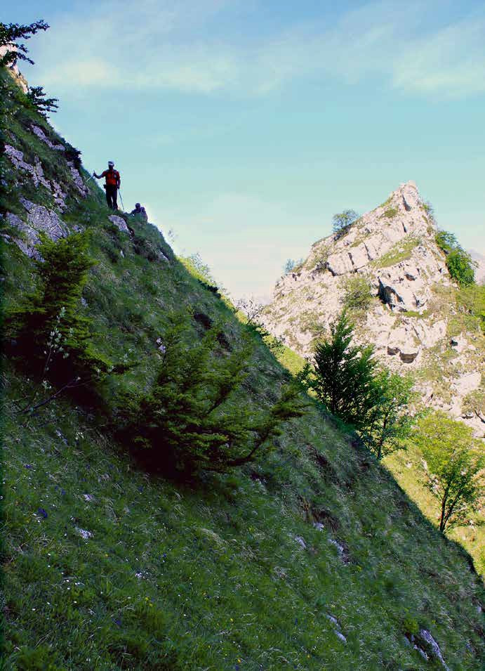 60 Dopo la sella il pendio si fa veramente ripido, a destra il torrione della foto 59